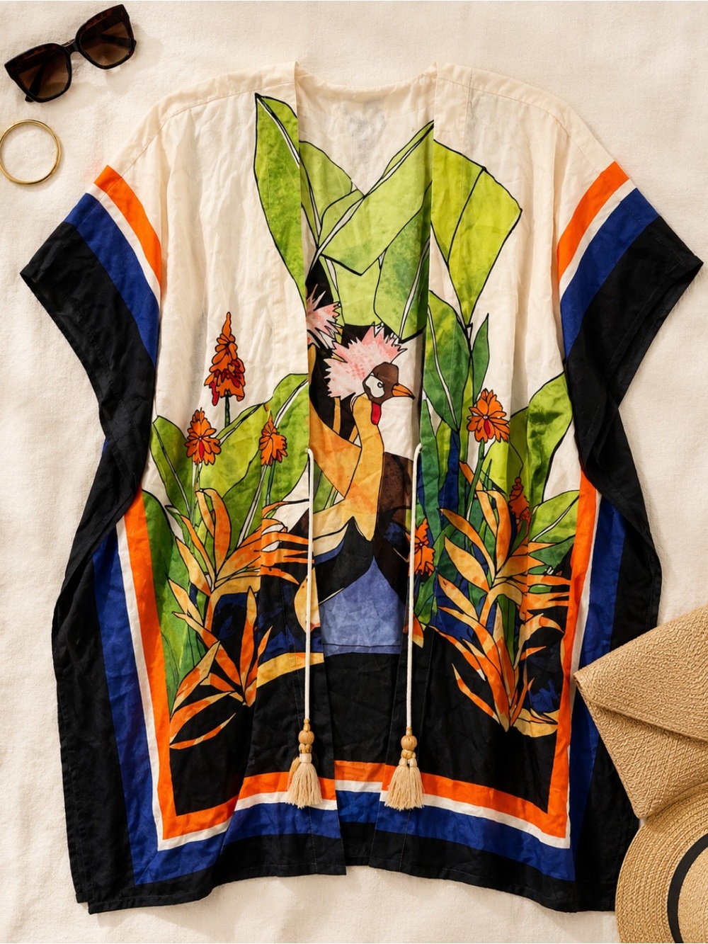 Chico’s Women's Bird of Paradise Crane Print Tropical Kimono S/M 39816
